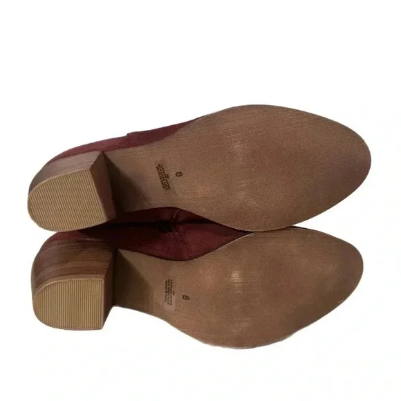 New Stitch Fix Sleek Bootie Burgundy Suede Leather Gold Buckle Heeled Boots - Picture 9 of 9